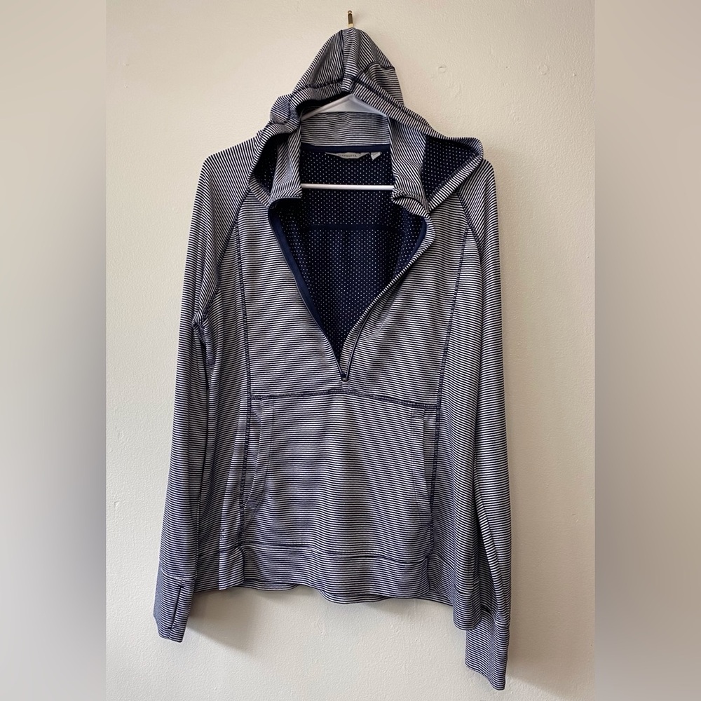 Athleta Striped Half Zip Hooded Pullover Navy White Size XL